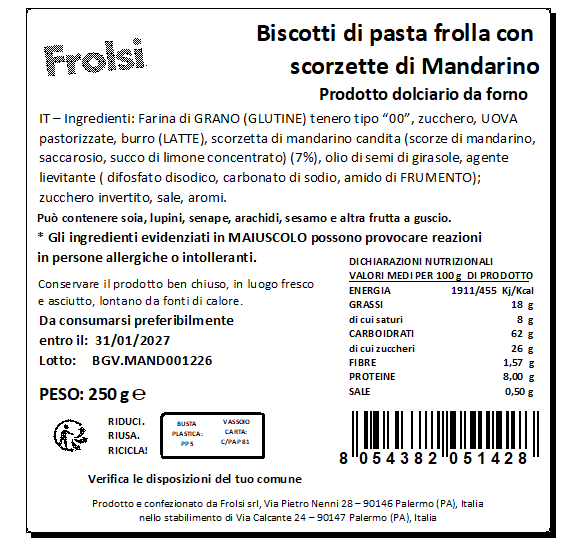 Biscotti di pasta frolla con scorzette di Mandarino
