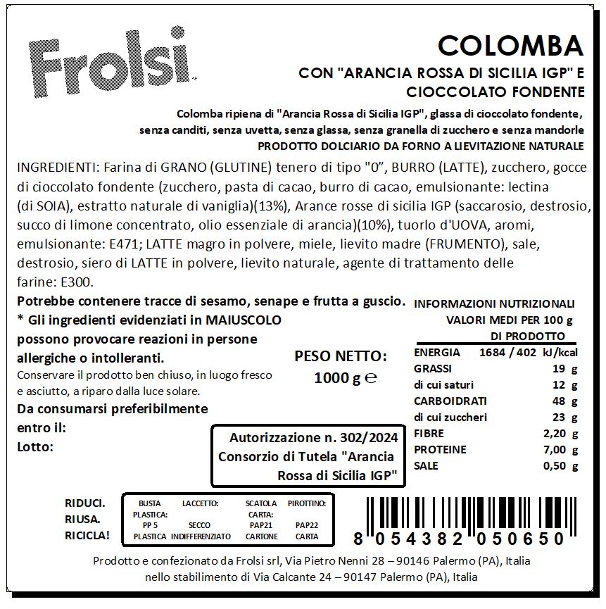 Colomba "Arancia Rossa di Sicilia IGP" e Cioccolato Fondente
