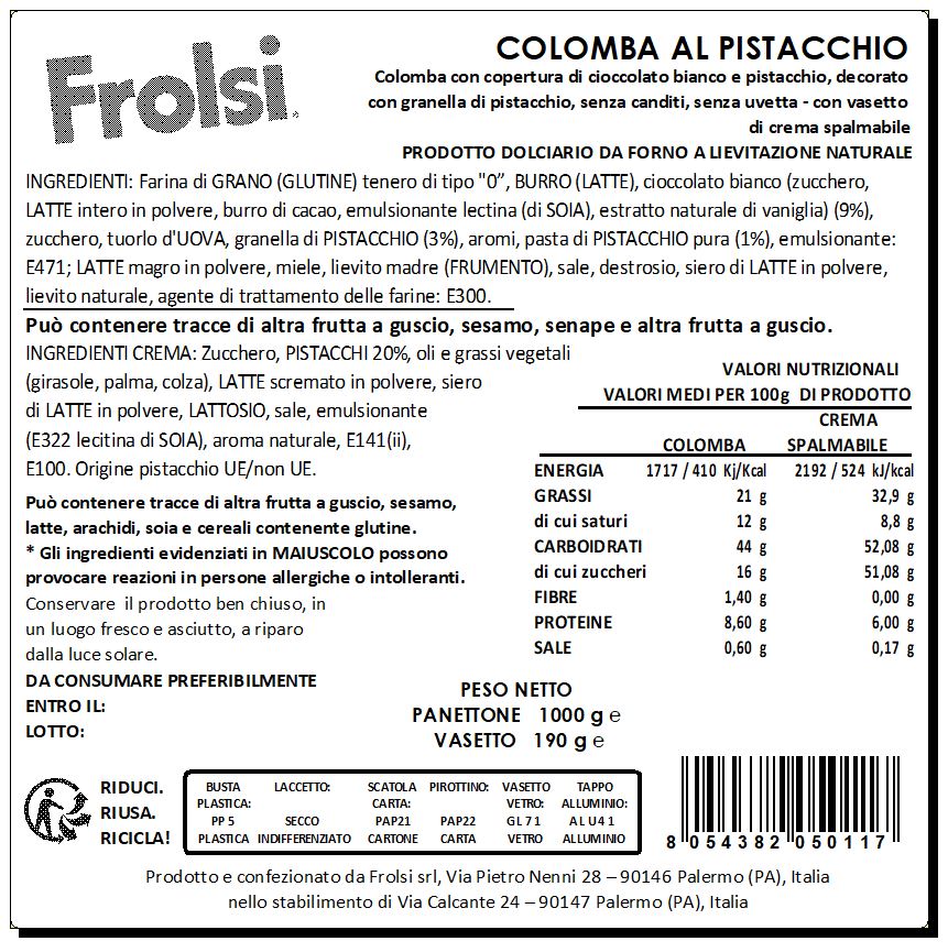 Colomba al Pistacchio con vasetto di crema spalmabile al Pistacchio