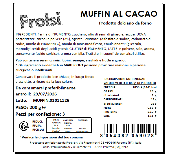 Specifiche tecniche di MUFFIN AL CACAO — immagine 1