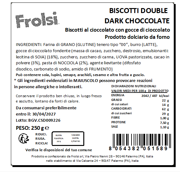 BISCOTTI DOUBLE  DARK CHOCCOLATE