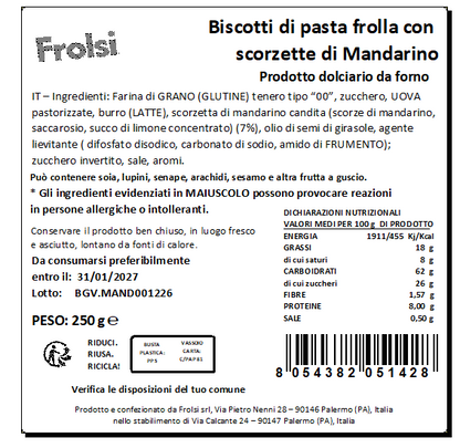 Biscotti di pasta frolla con  scorzette di Mandarino