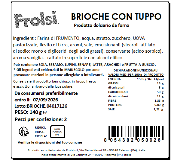 BRIOCHE CON TUPPO 2PZ